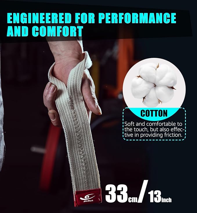 HiRui Cotton Lifting Wrist Straps (Pair) for Weightlifting Powerlifting Bodybuilding Strength Training | Wrist Support Wraps for Enhanced Grip & Stability - Soft & Durable, 13 inch Fits All-GravixFit