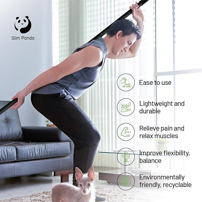 Slim Panda Yoga Stick, 5ft Natural Bamboo Stick with Rubber Ends, Exercise Stretching Stick for Yoga, Stretching, Balance and Correcting Posture, Rehabilitation Physical Therapy Aids-GravixFit