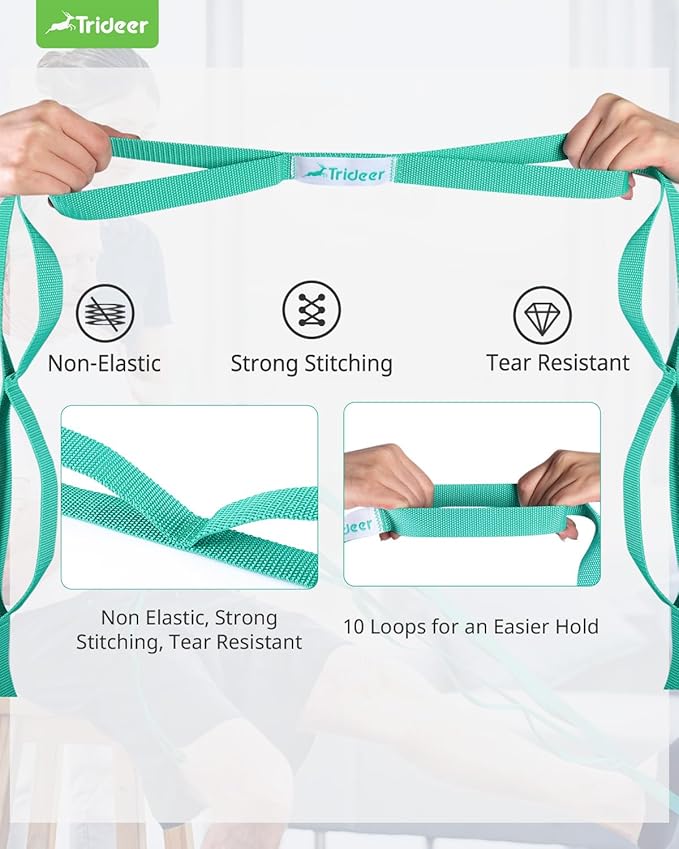 Trideer Stretching Strap Yoga Strap Yoga Band for Physical Therapy, 10 Loop Non-Elastic Yoga Straps for Stretching, Pilates, Exercise & Dancing, Stretch Band with Aesthetic Packaging for Women & Men-GravixFit