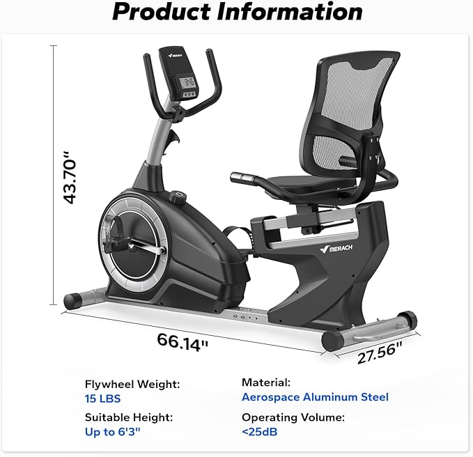 MERACH Recumbent Exercise Bikes for home, Light Commercial High-end Recumbent Bike for Seniors Adults, Magnetic Recumbent Exercise Bike with Smart Bluetooth and Exclusive App, LCD, Heart Rate Handle