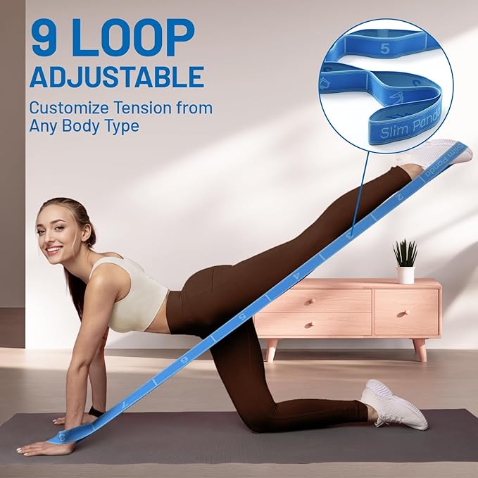 Slim Panda Stretch Strap, Dance Stretch Bands Flexibility, Elastic Yoga Stretching Strap with 9 Loops for Physical Therapy, Pilates, Yoga, Ballet, Gymnastics Stretching Bands for Exercise-GravixFit