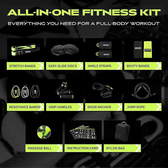 Ex Kit Home Gym Equipment with Carry Bag - 10Pcs Resistance Bands Kit with Handles, Door Anchor, Jump Rope, Booty Bands & More – Full Body Workout Bands Set for Strength, Cardio & Flexibility-GravixFit