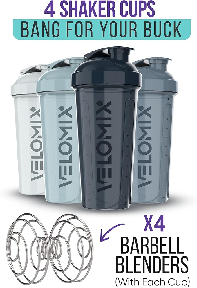 '-4 PACK 28 Oz Protein Shaker Bottle for Protein Mixes - 4x Wire Whisk | Leak Proof Shaker Cups for Protein Shakes | Protein Shaker Bottle Pack | Protein Shake Cup (Aqua Depths)-GravixFit