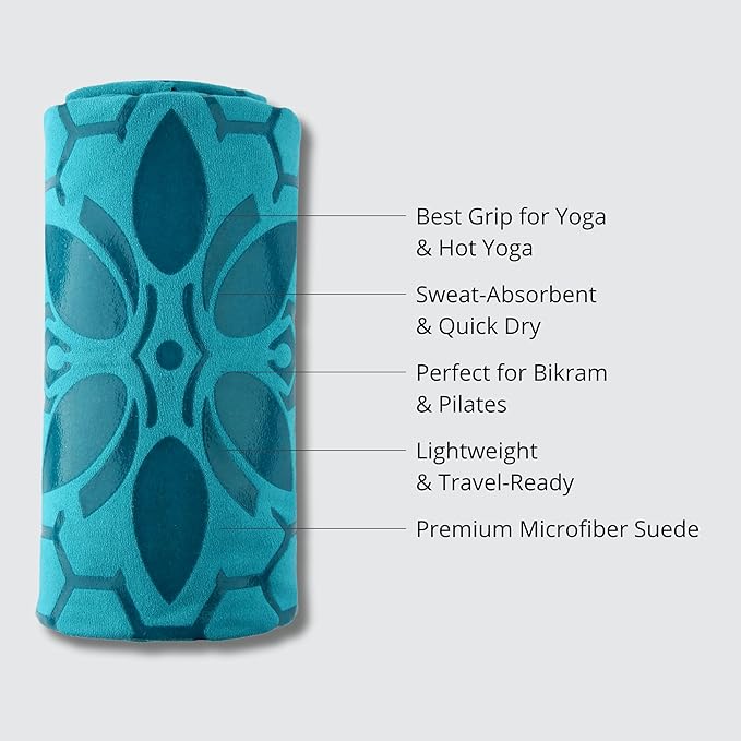 Clever Yoga Non-Slip Hot Yoga Towel – Non-Slip Grip for Hot Yoga, Sweat Absorbent, Honeycomb Silicone Grip, Stays Flat – Ideal for Pilates, Travel, Washable & Lightweight - Turquoise-GravixFit
