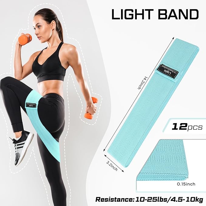 12 Pcs Fabric Resistance Bands for Working Out Booty Workout Stretch Exercise Bands Non Slip for Legs Squat Resistance Loop for Women Men Starter Butt Hip Thigh Fitness-GravixFit