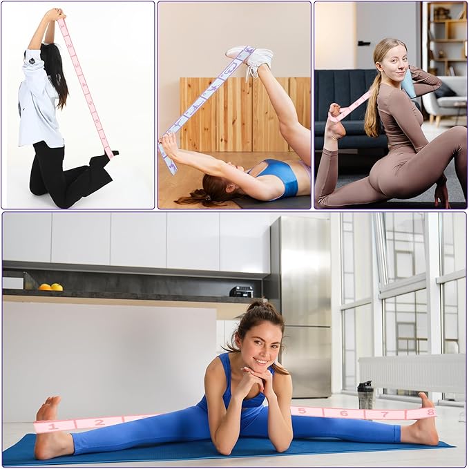 2 Pcs Yoga Stretching Strap Elastic Strap with Loops for Physical Multi-Loops Adjustable Exercise Bands Therapy Dance Yoga Pilates Gymnastics Flexible Pilates Stretch Band for Women Men-GravixFit