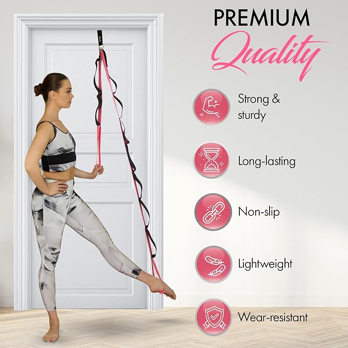10-Loop Yoga Strap with Door Anchor – Stretch Strap for Flexibility, Deep Stretching, and Improved Balance – Perfect Yoga Accessory for All Fitness Levels-GravixFit