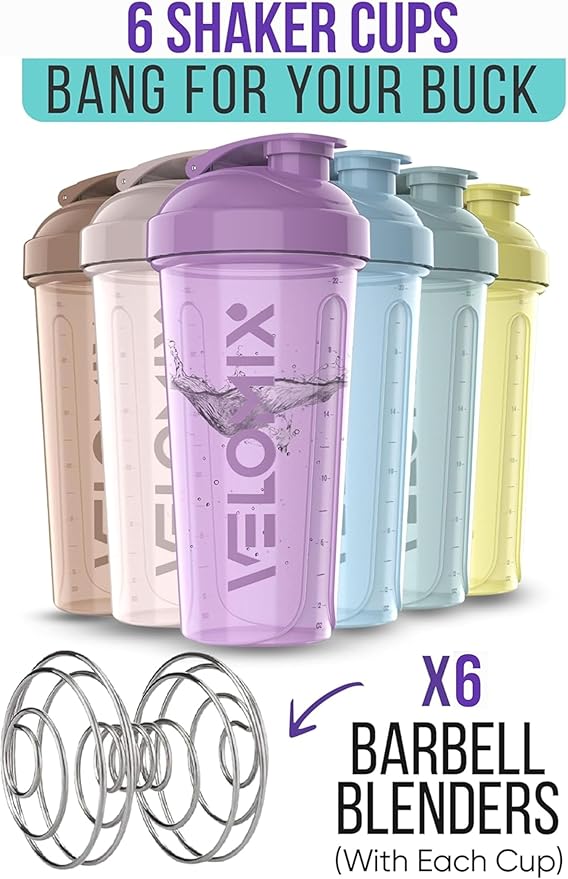 '-6 PACK- 28 oz Protein Shaker Bottle for Protein Mixes - 6x Wire Whisk | Leak Proof Shaker Cups for Protein Shakes | Protein Shaker Bottle Pack | Protein Shake Cup (Pastel Power Series)-GravixFit