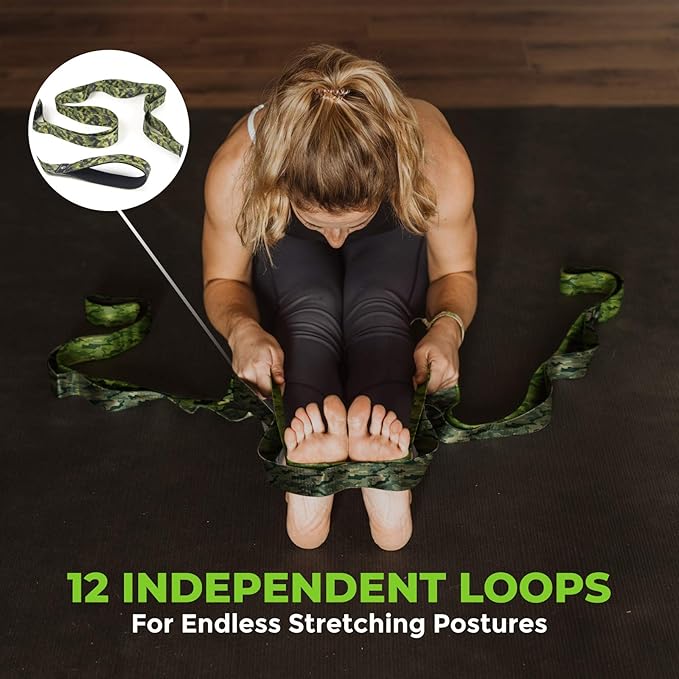 Gradient Fitness Stretching Strap for Physical Therapy, 12 Multi-Loop Stretch Strap 1.5" W x 8' L, Neoprene Handles, Physical Therapy Equipment, Yoga Straps for Stretching, Leg Stretcher.-GravixFit