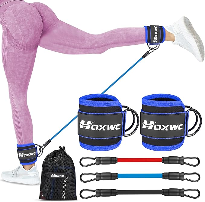 Ankle Resistance Bands with Cuffs, Ankle Bands for Working Out, Ankle Resistance Band for Leg, Booty Workout Equipment for Kickbacks Hip Fitness Training, Exercise Bands for Butt Lift Women-GravixFit