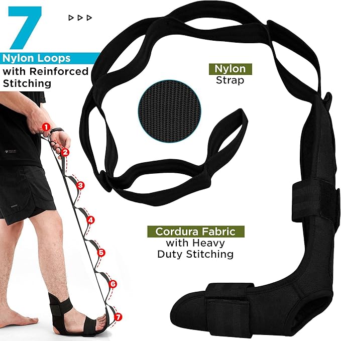 RDX Yoga Stretching Strap, Ankle Ligament Stretcher Belt with Loops Ligament Stretch Band, Fitness Leg Stretcher for Plantar Fasciitis, Foot Stretch Assist for Hamstring, Flexibility Exercise-GravixFit