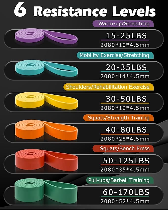 Zacro Resistance Bands, 6 Resistance Levels Pull Up Assistance Bands, Exercise Bands for Men&Women, Heavy Duty Resistance Band Set with Door Anchor, for Working Out, Muscle Training, Physical Therapy-GravixFit