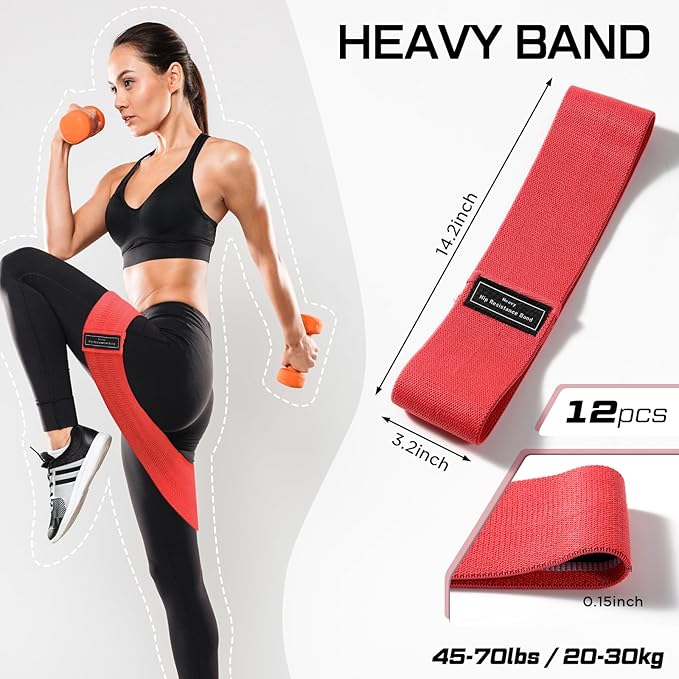 12 Pcs Fabric Resistance Bands for Working Out Booty Workout Stretch Exercise Bands Non Slip for Legs Squat Resistance Loop for Women Men Starter Butt Hip Thigh Fitness-GravixFit