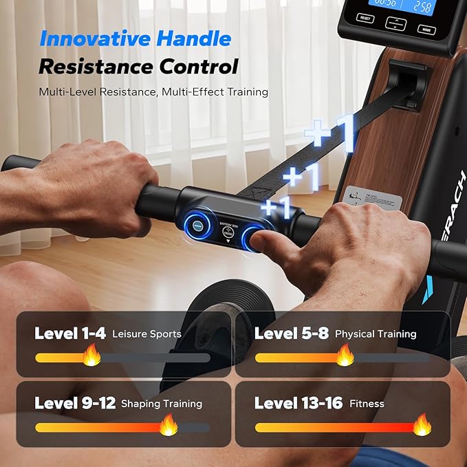 MERACH Rowing Machines for Home, Powerful Electromagnetic Row Machine with 51.2" Extended Rail, 16-Level Handle Resistance Adjustment Rower, 350 LBS Load Capacity, Ergonomic Comfort Seat, Easy Storage-GravixFit