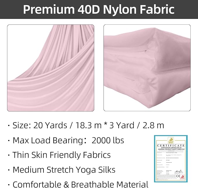 PRIOR FITNESS Aerial Silks Kit Colorful 9/15/20 Yards 40D Nylon Fabric Hammock Set With Hardware & Guide for All Levels Of Aerial Yoga Practice and Acrobatic Flying For Adults Aerial silk-GravixFit