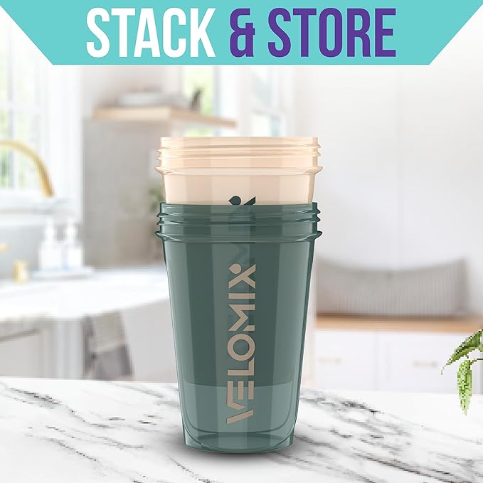 '-2 Pack- 20 oz Protein Shaker Bottles for Protein Mixes, 2x Wire Whisk, Leak Proof Shaker Cups for Protein Shakes and Pre Workout, Protein Shaker Bottle Pack, Protein Mixer Cup(Blue&Beige)-GravixFit