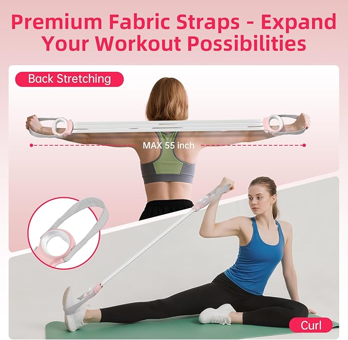 Figure 8 Fitness Resistance Bands with Handles, 20-60lb Adjustable Elastic Excercise Band, Non-Slip Fabric Silicone Bands for Strength Stretch Flexibility Training Arms Back Shoulder Chest Legs-GravixFit