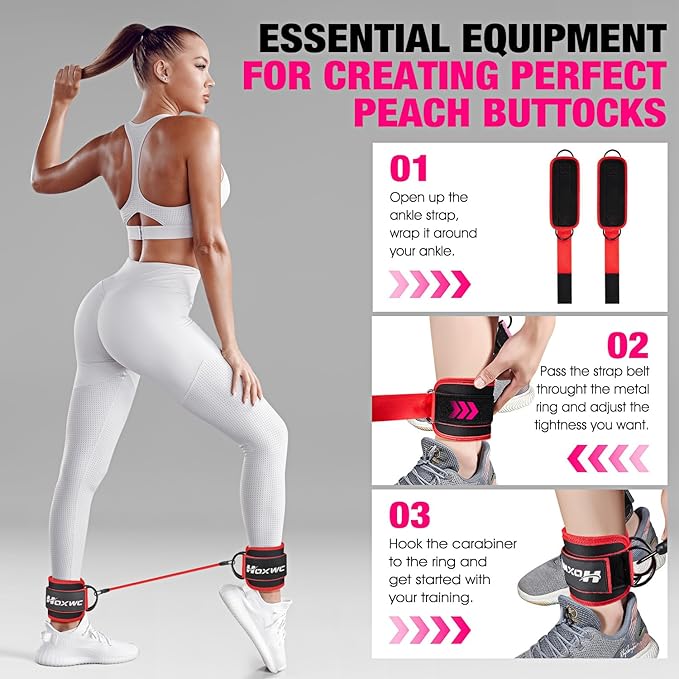 Ankle Resistance Bands with Cuffs, Ankle Bands for Working Out, Ankle Resistance Band for Leg, Booty Workout Equipment for Kickbacks Hip Fitness Training, Exercise Bands for Butt Lift Women-GravixFit