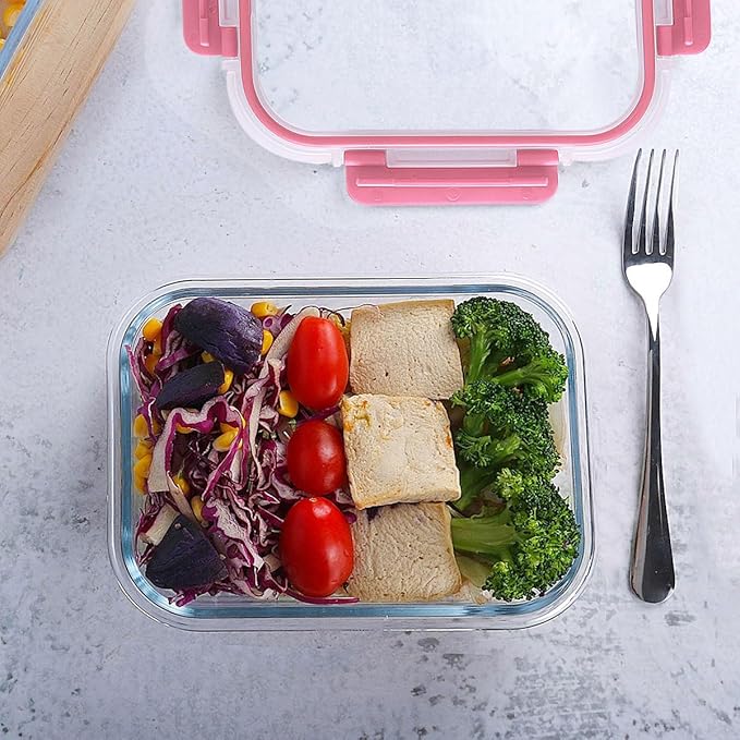 M MCIRCO [10-Pack Meal Prep Containers with Snap Locking Lids, Glass Airtight Lunch, Food Storage Containers, Microwave, Oven, Freezer and Dishwasher Friendly, Pink-GravixFit