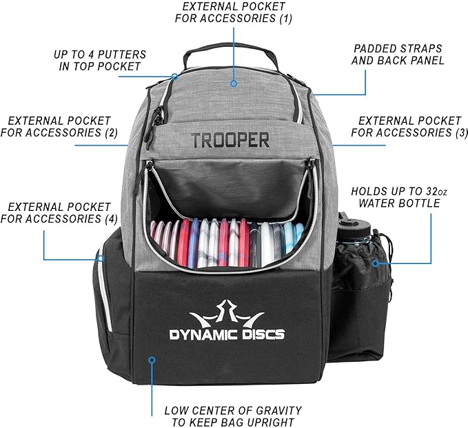 Dynamic Discs Trooper Disc Golf Bag | Large Frisbee Bags with 18+ Discs Capacity | Lightweight & Durable Backpack | Great Gifts or Disc Golf Accessories for Men | Ideal for Beginners & Pro Players-GravixFit