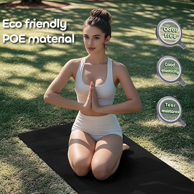 Foldable Yoga Mat 12mm Extra Thick Joint Protection,Portable Design for Travel/Pilates/Board/Camping,Environmental Sports Mat Non-Slip Gym Mat,Odorless POE Material-GravixFit