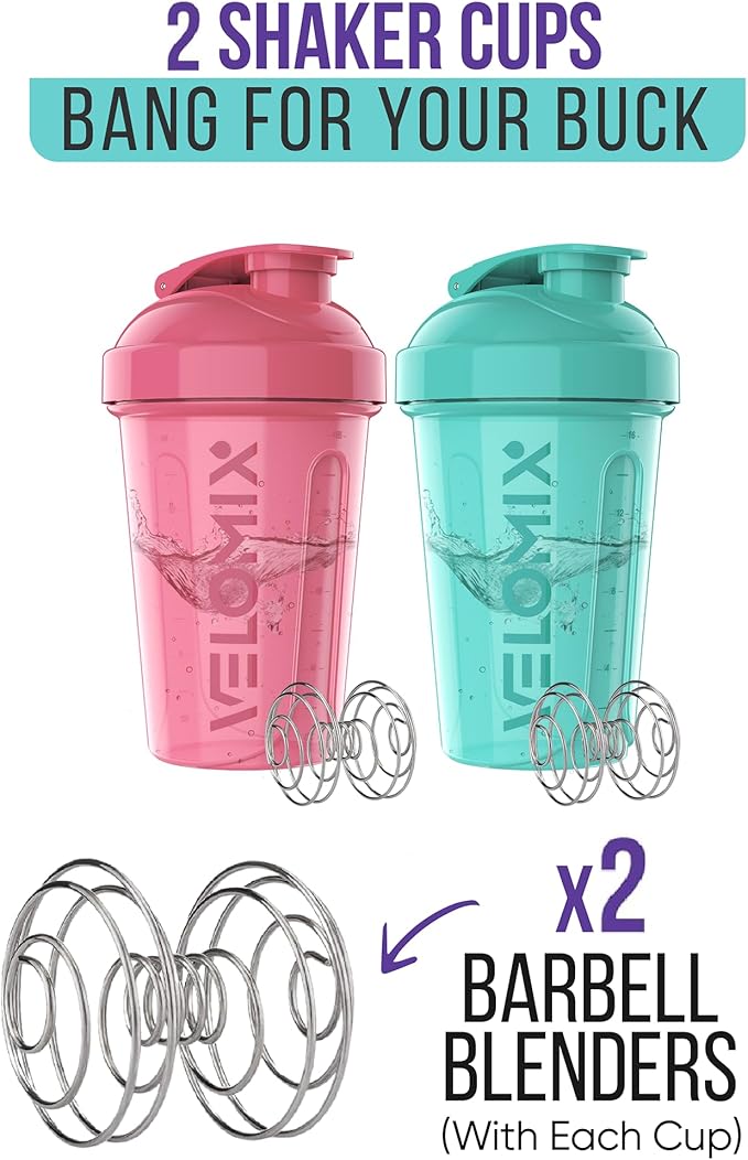 '-2 Pack- 20 oz Protein Shaker Bottles for Protein Mixes - 2x Wire Whisk | Leak Proof Shaker Cups for Protein Shakes and Pre Workout | Protein Shaker Bottle Pack-GravixFit
