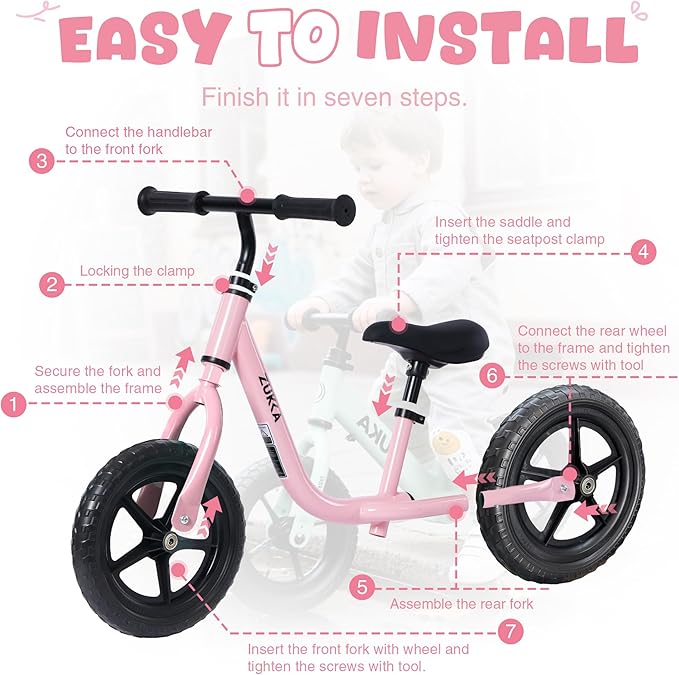 12 inch Toddler Balance Bike Adjustable Handlebar & Seat Anti-Slip Grip Suitable for 2-5 Years Old with Footrest Lightweight for Tolddlers Boys Girls Multiple Colors to Choose-GravixFit