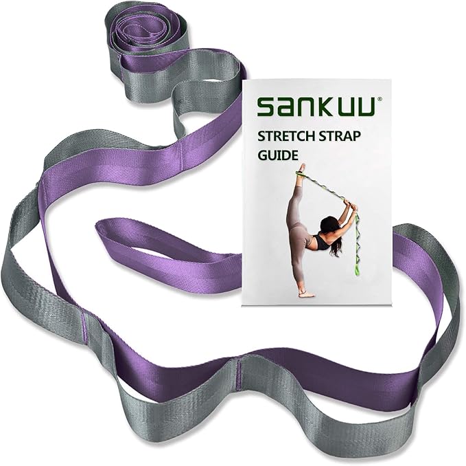 SANKUU Yoga Straps Stretching Strap with 12 Loops Workout Poster, Straps for Stretching Physical Therapy Equipment Long Stretch Out Bands for Exercise, Pilates and Gymnastics for Women Men-GravixFit