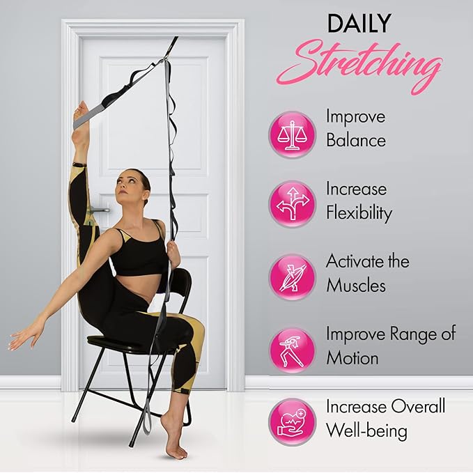 10-Loop Yoga Strap with Door Anchor – Stretch Strap for Flexibility, Deep Stretching, and Improved Balance – Perfect Yoga Accessory for All Fitness Levels-GravixFit