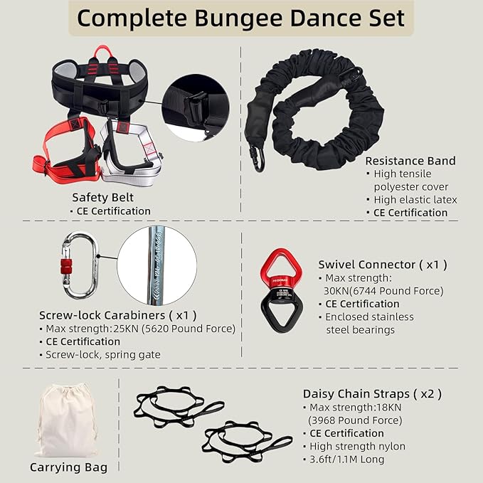 Bungee Fitness Set, Heavy Resistance Band Set, Professional 4D Yoga Bungee Rope Workout Equipment W/6 Sizes, for Home Gym Training & Fitness(Not for Extreme Sports)-GravixFit