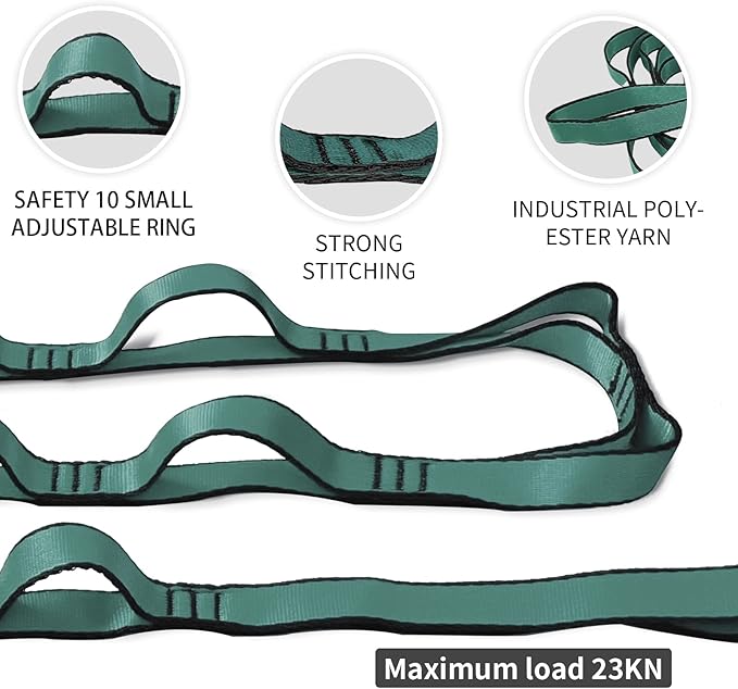 Aerial Yoga Hammock Daisy Chains Strap, Strong 22kN Adjustable with 10 Loops, No Stretch, Climbing Strap Nylon Chain Sling for Aerial Yoga,Swing, Hammock, Suspension, Exercise-GravixFit