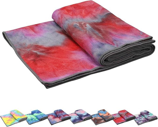Yoga Towels , Non Slip Hot Yoga Towel Skidless Waffle Texture, 100% Absorbent Odorless Microfiber Yoga Blanket, Standard Sized 24 inchx72 inch Mat Towel (Pink & Red)1-GravixFit