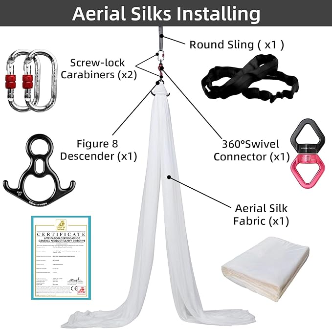 PRIOR FITNESS Aerial Silks Kit Colorful 9/15/20 Yards 40D Nylon Fabric Hammock Set With Hardware & Guide for All Levels Of Aerial Yoga Practice and Acrobatic Flying For Adults Aerial silk-GravixFit