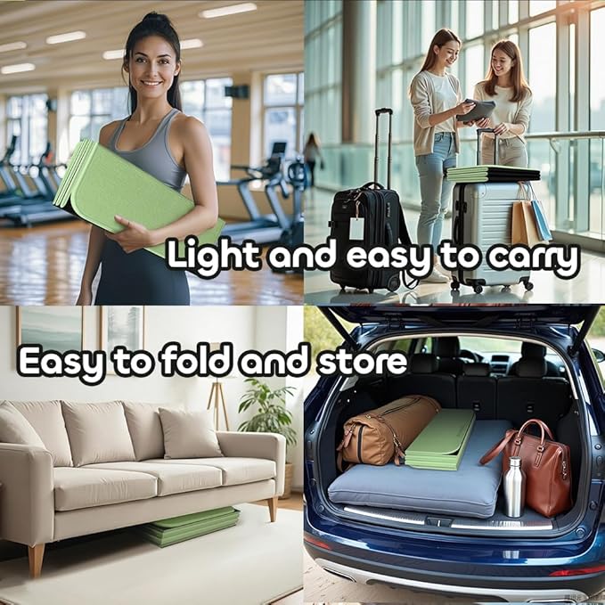 Foldable Yoga Mat 12mm Extra Thick Joint Protection,Portable Design for Travel/Pilates/Board/Camping,Environmental Sports Mat Non-Slip Gym Mat,Odorless POE Material-GravixFit