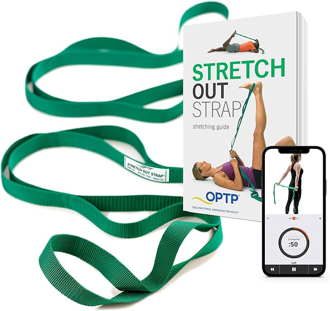OPTP The Original Stretch Out Strap with Exercise Book, for Flexibility and Mobility Exercises. Stretch Out Straps for Physical Therapy, Yoga Stretching Strap and Knee Therapy Strap. Made in the USA-GravixFit