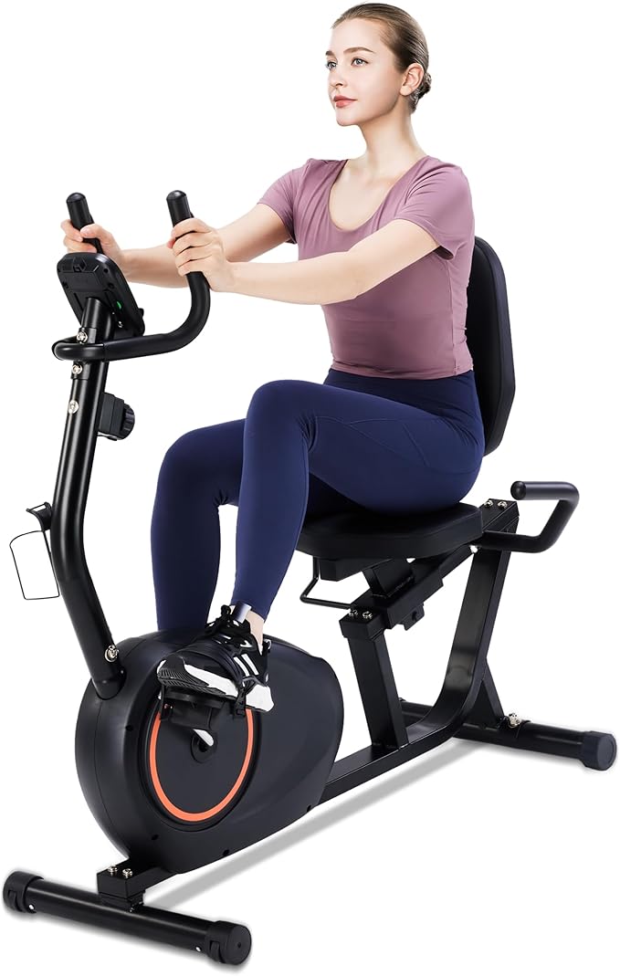 Recumbent Exercise Bike for Seniors - 400LB Weight Capacity Recumbent Bikes with Comfortable Seat, Pulse Sensor, 16-level Resistance, LCD Monitor-GravixFit