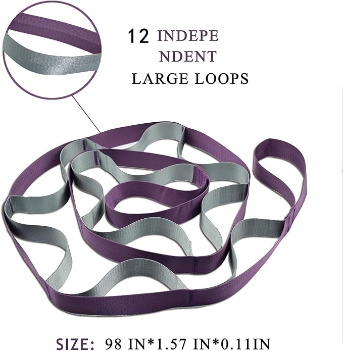 SANKUU Yoga Straps Stretching Strap with 12 Loops Workout Poster, Straps for Stretching Physical Therapy Equipment Long Stretch Out Bands for Exercise, Pilates and Gymnastics for Women Men-GravixFit