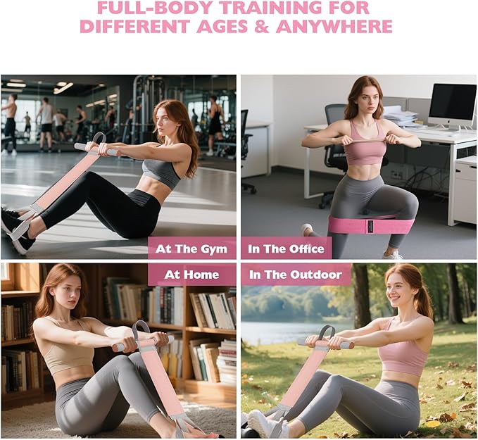 Fitness Resistance Band with Handles & Non-Slip Pedal, 150lb Fabric Exercise Bands, Yoga Starter Sets Sit Up Pull Rope for Full Body Strength Training, Stretch Band Workout Equipment-GravixFit