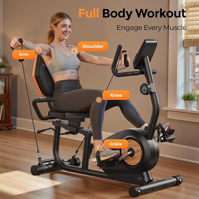 YOSUDA Recumbent Exercise Bike for Home，Magnetic Staionary Bike for Seniors/Adults with Adjustable Seat, 350LB Capacity, 16-level Resistance, LCD Monitor & Pulse Sensors