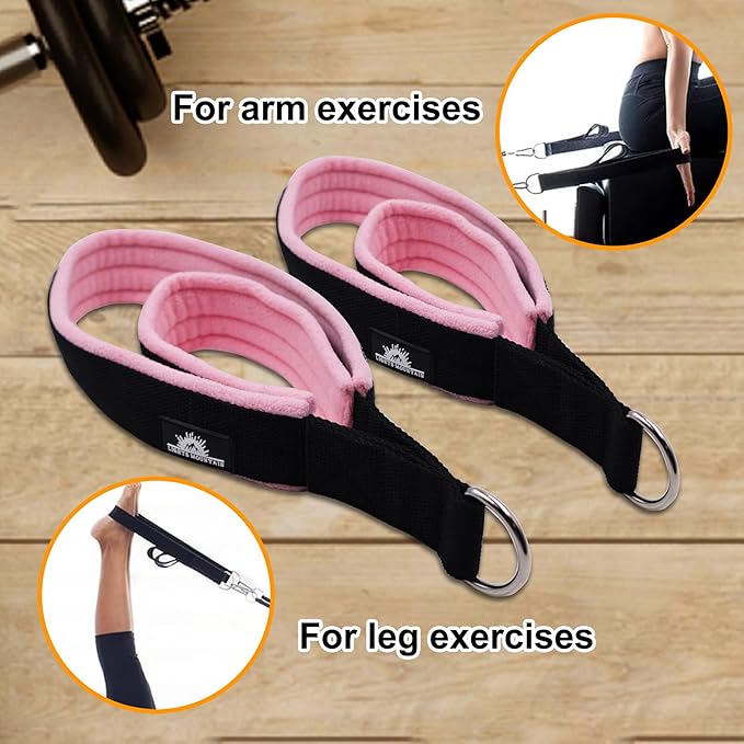 1 Pair Enhanced Pilates Double Loop Straps for Reformer, Thickened D-Ring Handle Straps, Yoga Exercise Accessories in 2 Lengths and Multicolor for Home Gym Workout-GravixFit