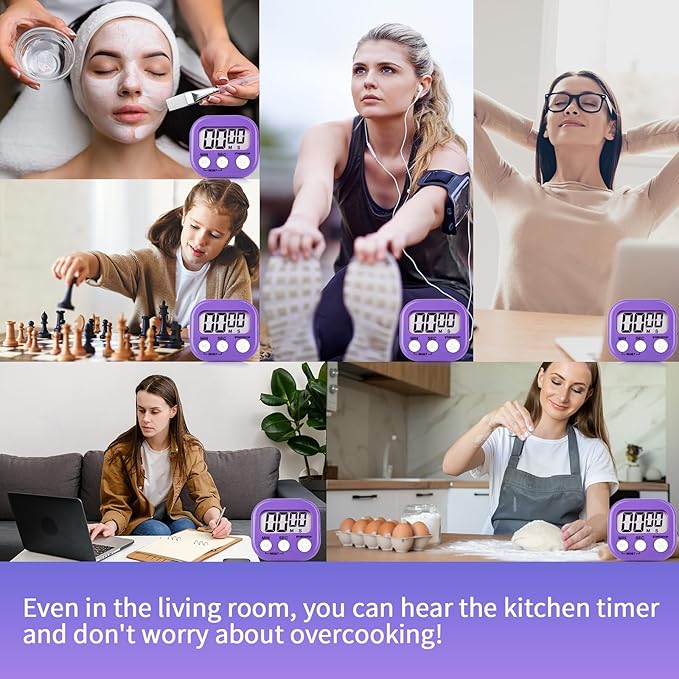 12 Pack Digital Kitchen Timer Magnetic Digital Timer with Big Display Loud Ring Cooking Timers for Kitchen Electronic Timer for Cooking, Bathing, Gym, Break Time, Classroom(12,White,Blue,Purple)-GravixFit