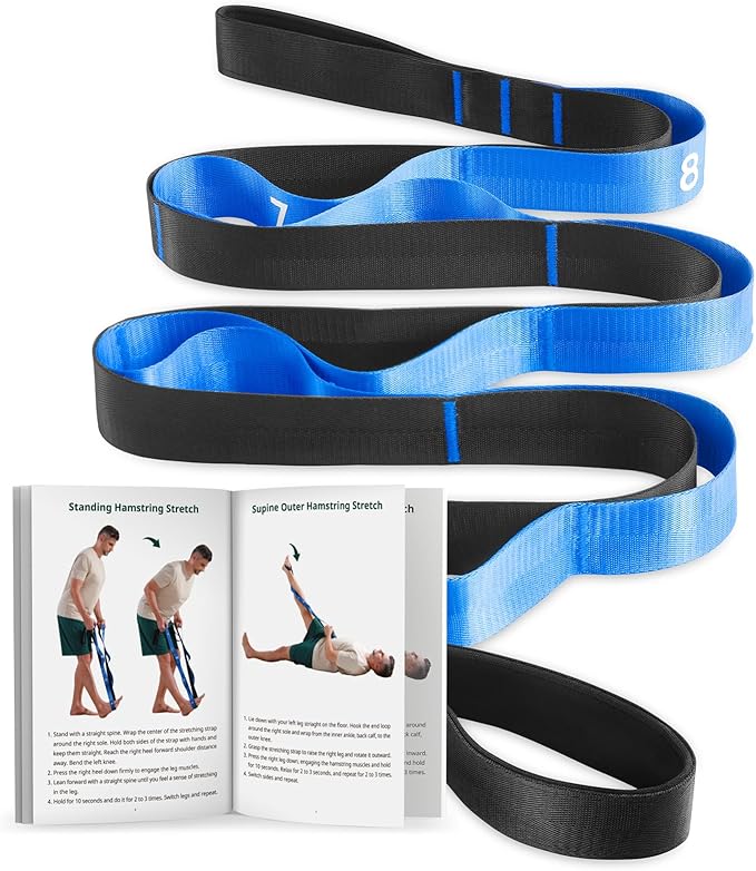 Trideer Stretching Strap for Physical Therapy, Non-Elastic Yoga Straps for Stretching with 10 Loops, Durable Nylon Stretch Bands for Exercise, Pilates, Gymnastics, Leg Stretcher with Guidance and Drawstring Bag-GravixFit