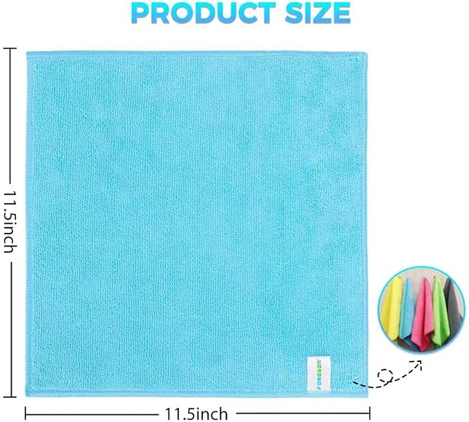 Microfiber Cleaning Cloth, Pack of 15, Lint Free, Absorbent, Streak Free, Non-Abrasive, Reusable and Washable，Cleaning Towels with 5 Color Assorted,11.5"X11.5"(Green/Blue/Yellow/Pink/Grey)-GravixFit