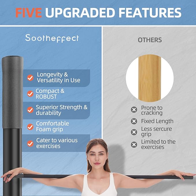 Yoga Stick 5 ft Sturdy Steel, Adjustable Stretching Stick for Mobility, Flexibility and Balance, Versatile Exercise Stick with 4 Steel Rods & Foam Handles for Fitness, Rehabilitation, and Posture-GravixFit