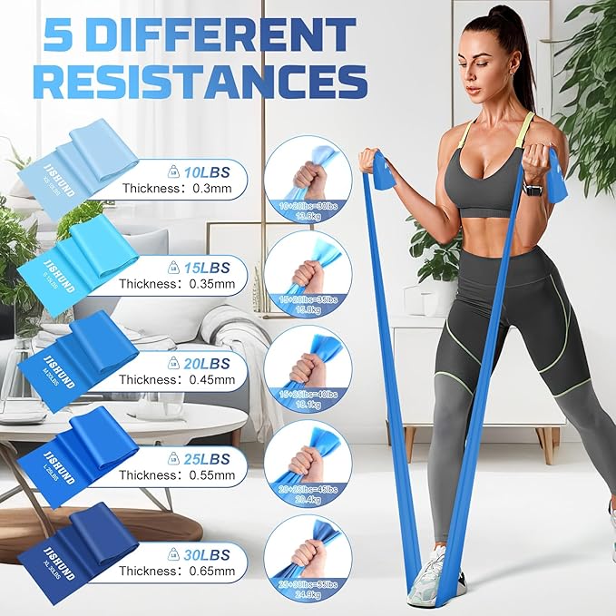 5 Pcs Resistance Bands, Professional Exercise Bands Elastic Stretch Bands for Fitness Yoga Pilates Stretching Strength Training, Workout Bands for Women and Men Home Gym-GravixFit