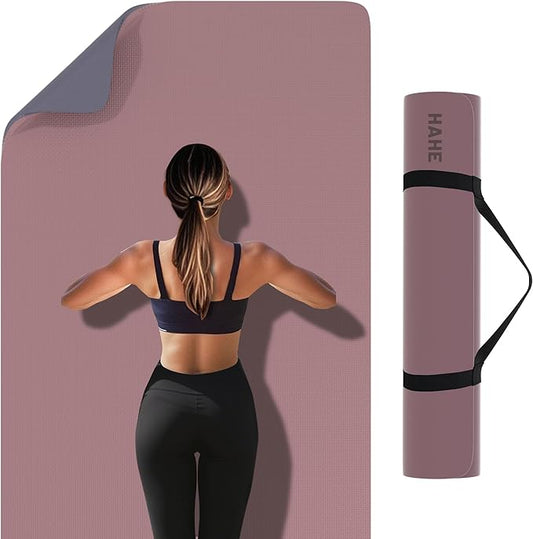 HAHE Non Slip Yoga Mat Wide, (72"L X 32"W, 0.24" Thick) Large Fitness Exercise Mat with Carrying Strap, Eco-Friendly POE Yoga Mats for Home, Gym, Pilates, Stretching-GravixFit