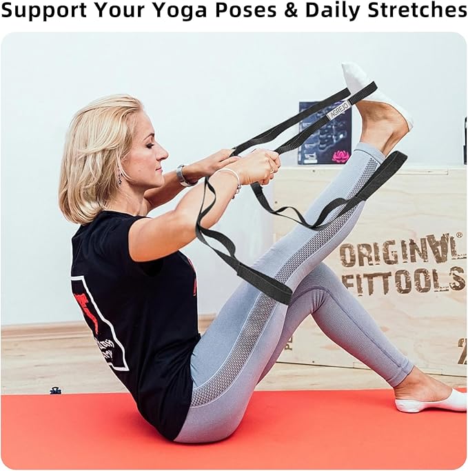 Stretching Strap Yoga Strap Physical Therapy for Home Workout, 10 Loops Non-Elastic Stretch Band for Pilates, Flexibility, Exercise and Gymnastics-GravixFit