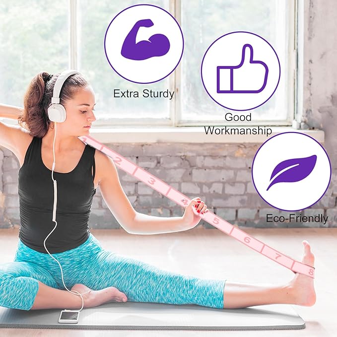 2 Pcs Yoga Stretching Strap Elastic Strap with Loops for Physical Multi-Loops Adjustable Exercise Bands Therapy Dance Yoga Pilates Gymnastics Flexible Pilates Stretch Band for Women Men-GravixFit