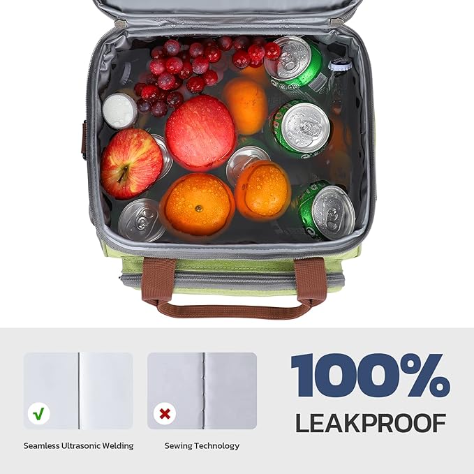Maelstrom Lunch Bag Women,23L Insulated Lunch Box For Men Women,Expandable Double Deck Lunch Cooler Bag,Lightweight Leakproof Lunch Tote Bag With Side Tissue Pocket,Green-GravixFit