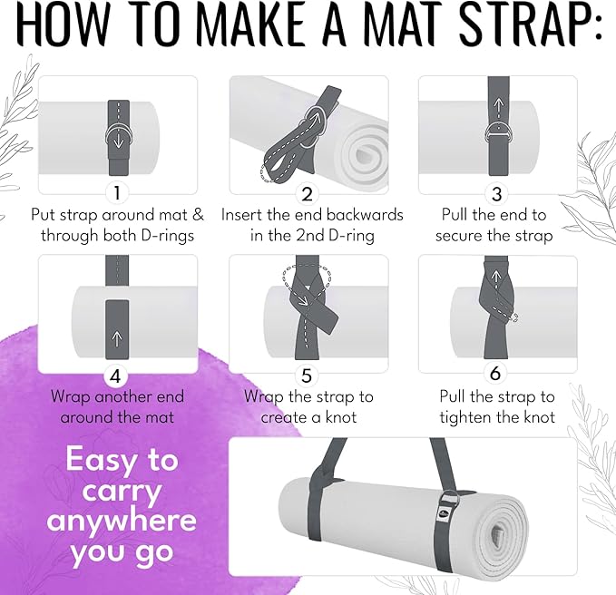 TECEUM Yoga Strap & Mat Strap – 2 IN 1 – Cotton – 6 ft 8 ft 10 ft (30+ colors) – Adjustable Non-Slip Belt for Yoga, Pilates, Stretching, Physical Therapy, Fitness & Home Workout – For Carrying Mats-GravixFit